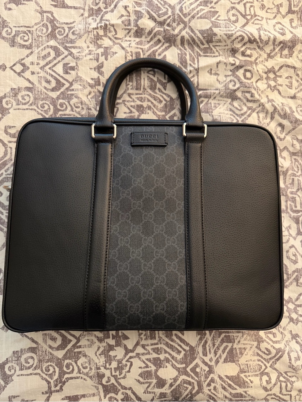 Gucci Black GG Supreme Canvas & Leather Briefcase